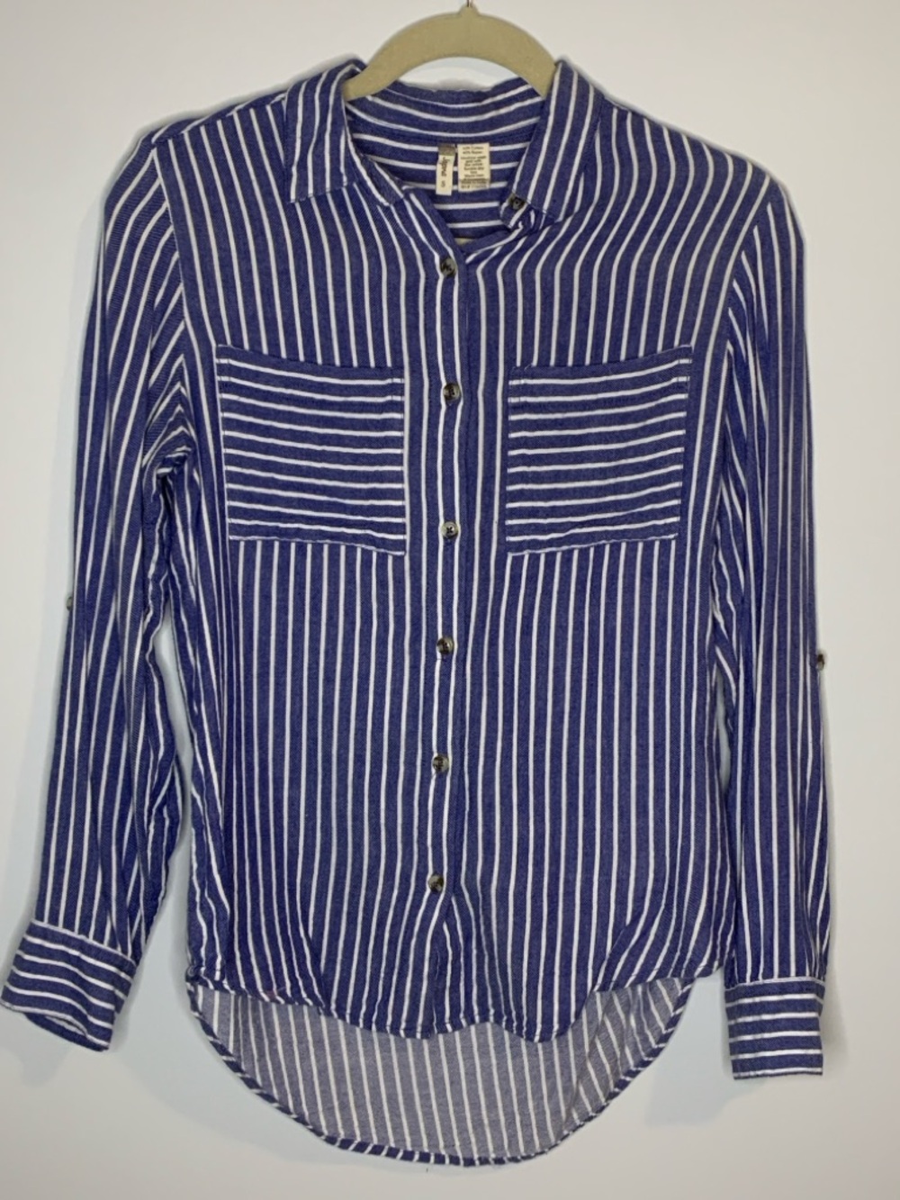 Japna Blue and White Long Sleeve Striped Button Down Shirt